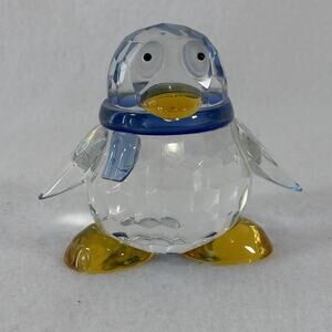Faceted Crystal Glass Penguin w Scarf Figurine